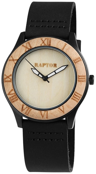 RAPTOR Herrenuhr Ledeband Holzlünette RA10026-002